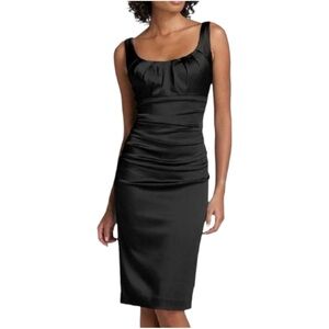 Suzi Chin for Maggy Boutique Dress Satin Cocktail Black Sexy Stretch Ruched M 10